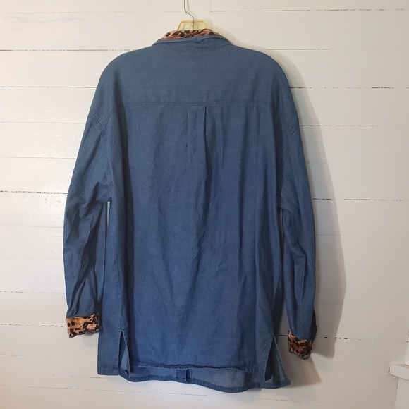 Faux Fur Denim Embroidered Button Down       0084 - Picture 2 of 7